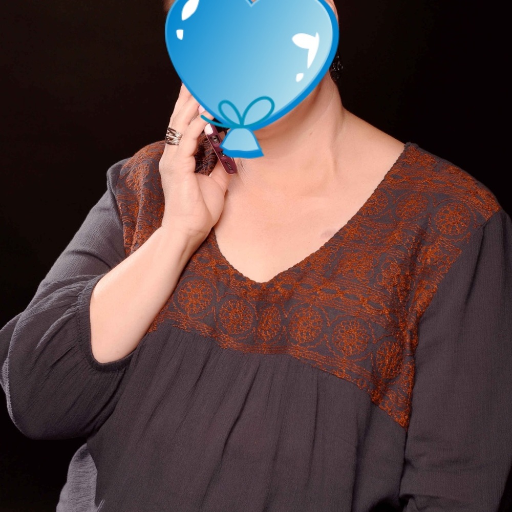 Susina Navy India Ink Embroided Yoke Blouse 2X